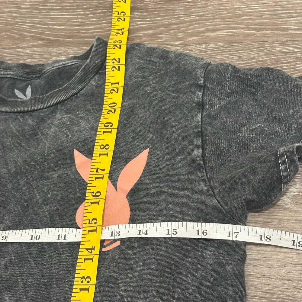Playboy Acid Wash Graphic T-Shirt Gray Pink Bunny Logo Short Sleeve Small Grunge - Picture 7 of 7